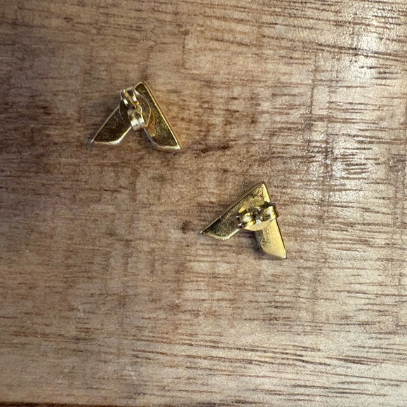 Gold Tone Triangle Stud Earrings - Picture 5 of 5